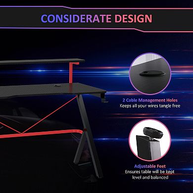 HOMCOM Gaming Computer Desk with Rotating Cup Holder and K Shaped Frame, Red
