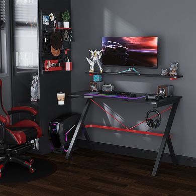 HOMCOM Gaming Computer Desk with Rotating Cup Holder and K Shaped Frame, Red