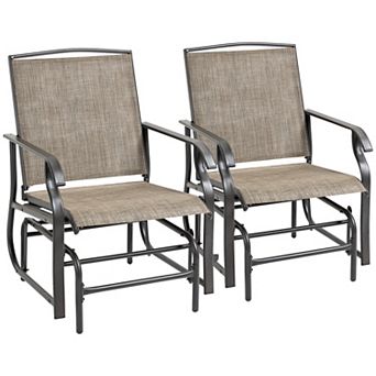 2 pc Outdoor Glider Chair Set, Rocking Armchairs, Patio Swing Furniture, Khaki