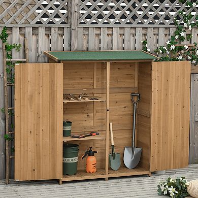 Wooden Waterproof Garden Storage Shed W/ Asphalt Roof, Shelves & Lock Backyard