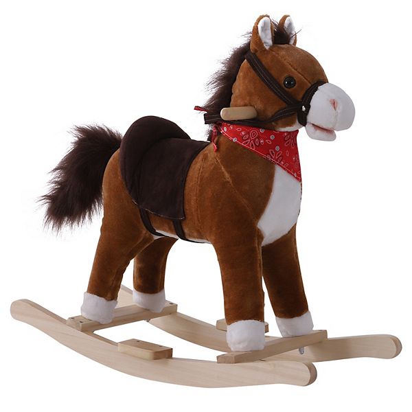 Qaba Kids Ride on Rocking Horse Plush Toy with Realistic Sounds and Red ...