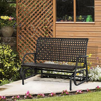 2-person Outdoor Wicker Glider Bench, Patio Garden Pe Rattan Loveseat Chair