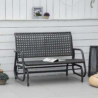 2-person Outdoor Wicker Glider Bench, Patio Garden Pe Rattan Loveseat Chair