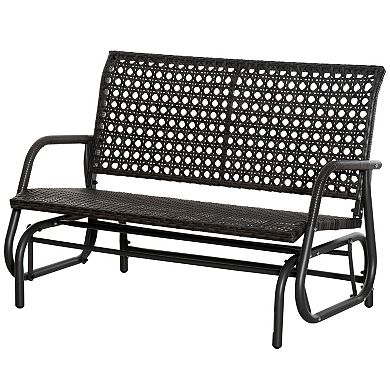 2-person Outdoor Wicker Glider Bench, Patio Garden Pe Rattan Loveseat Chair