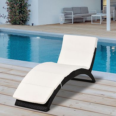 Folding Rattan Chaise Wicker Lounge Pool Patio Sofa Chair Cushioned Outdoor
