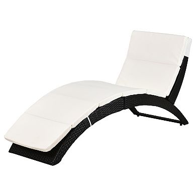 Folding Rattan Chaise Wicker Lounge Pool Patio Sofa Chair Cushioned Outdoor