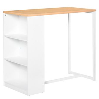 Modern Kitchen Bar Table W/3 Unit Shelves, Steel Tube & Strong Tabletop, White