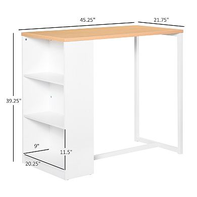 Modern Kitchen Bar Table W/3 Unit Shelves, Steel Tube & Strong Tabletop, White