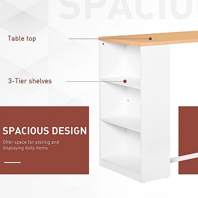 Modern Kitchen Bar Table W/3 Unit Shelves, Steel Tube & Strong Tabletop, White