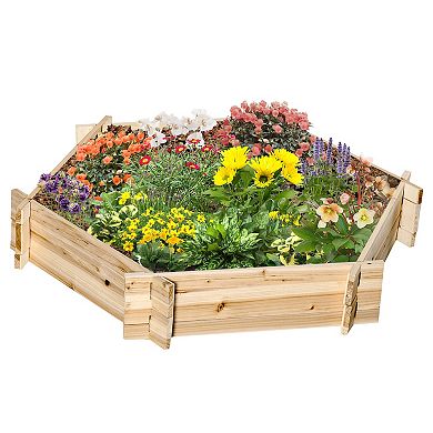 Outsunny 39'' x 36'' Screwless Raised Garden Bed Hexagon Planter Box Easy DIY Herb Garden for Vegetables Flowers