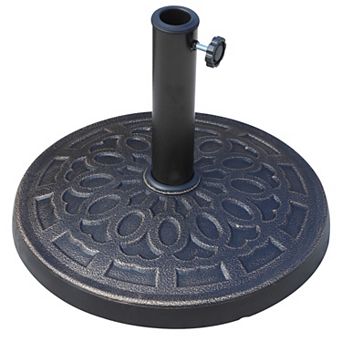 Round Decorative Cast Stone Umbrella Holder Base, 26.4 Lbs, Universal Coupler