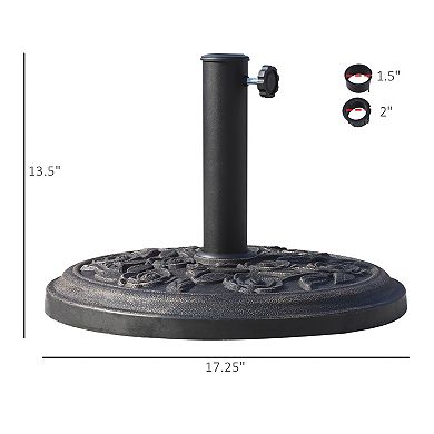 Round Decorative Cast Stone Umbrella Holder Base, 26.4 Lbs, Universal Coupler