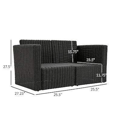 Outsunny 2 Pieces Patio Wicker Corner Sofa Set Outdoor Freely Combination PE Rattan Furniture W/ Curved Armrests and Padded Cushion for Balcony Garden Lawn Beige