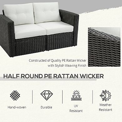 2-piece Outdoor Pe Rattan Wicker Patio Corner Sofa Loveseat W/cushions, Blue