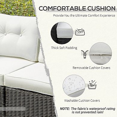 Outsunny 2 Pieces Patio Wicker Corner Sofa Set Outdoor Freely Combination PE Rattan Furniture W/ Curved Armrests and Padded Cushion for Balcony Garden Lawn Beige