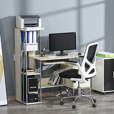 HOMCOM Modern Computer Desk with 4 Tier Bookshelf Home Office Writing Table Workstation with Tower Storage Shelves Keyboard Tray and Lockable Drawers Natural