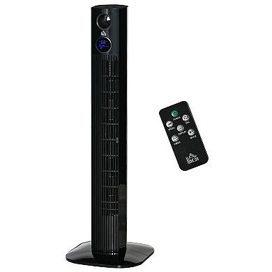 Freestanding Oscillating Tower Fan W/ 12h Timer, Led & Remote Control, Black