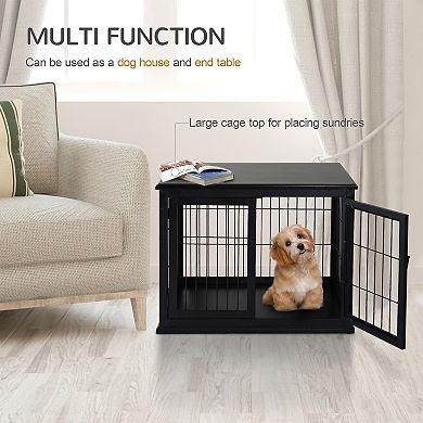 PawHut Dog Crate Side Table with Doors, Window, Puppy Cage for Small Dog,
