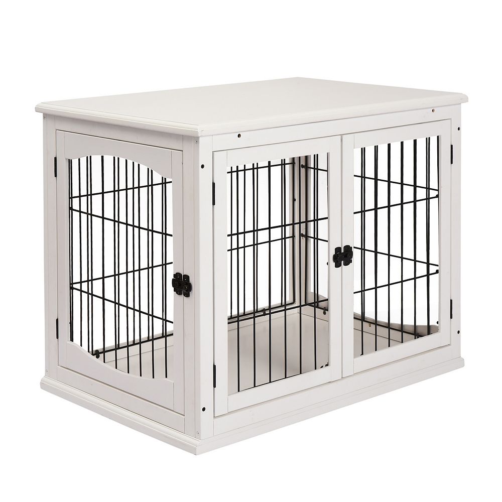 PawHut Dog Crate Side Table with Doors, Window, Puppy Cage for