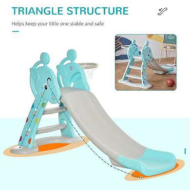 Qaba 2 in 1 Kids Slide with Basketball Hoop 18 months -4 Years Old Deer Blue