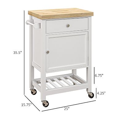 HOMCOM Kitchen Cart, Rolling Kitchen Island with Rubberwood Top
