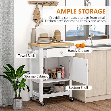 HOMCOM Kitchen Cart, Rolling Kitchen Island with Rubberwood Top