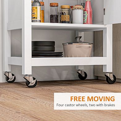 HOMCOM Kitchen Cart, Rolling Kitchen Island with Rubberwood Top