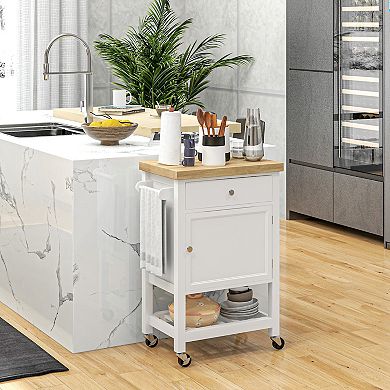 HOMCOM Kitchen Cart, Rolling Kitchen Island with Rubberwood Top