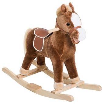 Qaba Kids Ride on Rocking Horse Toddler Plush Toy with Realistic Sounds for 3 Years Old Children  Brown