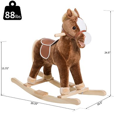 Qaba Kids Ride on Rocking Horse Toddler Plush Toy with Realistic Sounds for 3 Years Old Children Brown