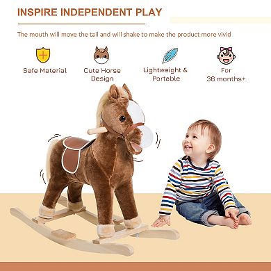 Qaba Kids Ride on Rocking Horse Toddler Plush Toy with Realistic Sounds for 3 Years Old Children Brown