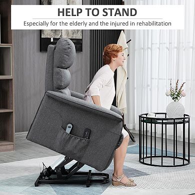 HOMCOM Power Lift Chair with Vibration Massage with Remote Control, Side Pockets, Gray
