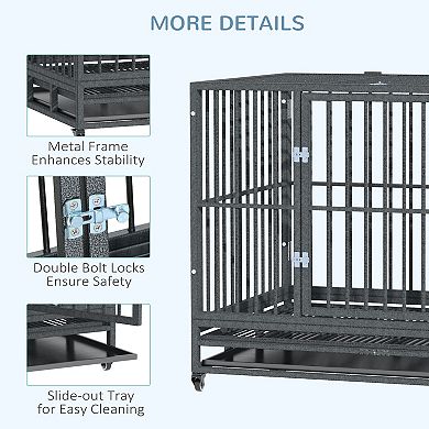 36" Steel Indoor Dog Crate Pet Kennel W/wheels & Locks, Medium/small Dogs, Grey