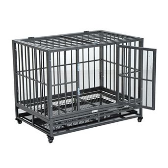 PawHut 36inch Heavy Duty Dog Crate Metal Cage Kennel with Lockable Wheels