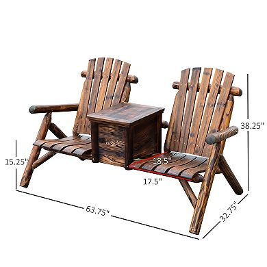 Outdoor Patio 2 Person Double Adirondack Wood Bench Chair Loveseat W/ Ice Bucket