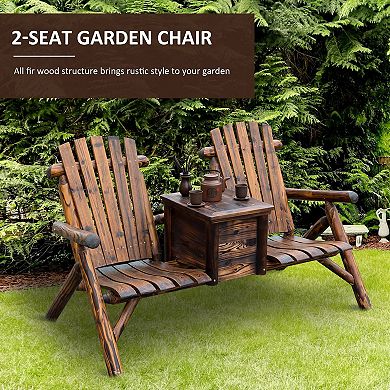 Outdoor Patio 2 Person Double Adirondack Wood Bench Chair Loveseat W/ Ice Bucket