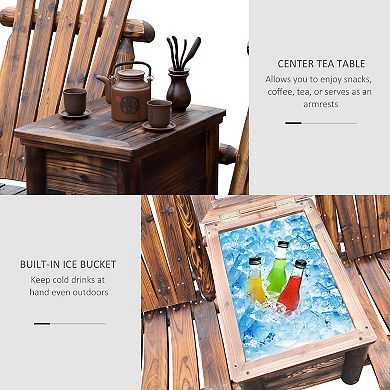 Outdoor Patio 2 Person Double Adirondack Wood Bench Chair Loveseat W/ Ice Bucket