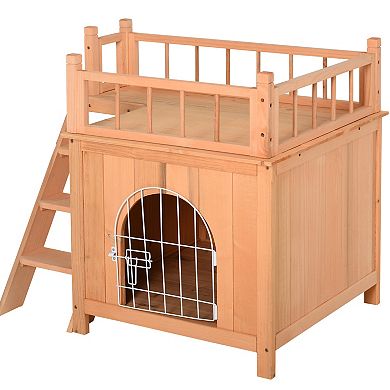 Pawhut 2-story Indoor/outdoor Wood Cat Dog House Shelter