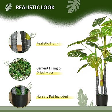 HOMCOM 4' Fake Tropical Palm Monstera Tree w/ Pot for Indoor & Decor