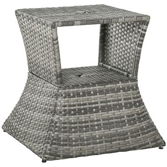 Outdoor Patio Rattan Wicker Coffee Table Bistro Side Table With Umbrella Hole