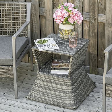 Outdoor Patio Rattan Wicker Coffee Table Bistro Side Table With Umbrella Hole