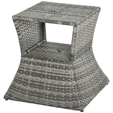 Outdoor Patio Rattan Wicker Coffee Table Bistro Side Table With Umbrella Hole