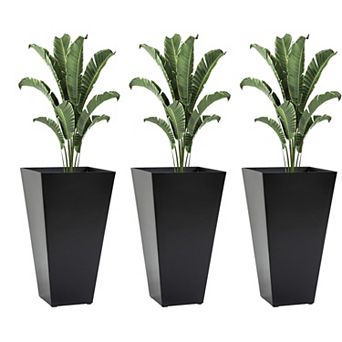 28" Tall Garden Plastic Flower Pot, Set Of 3, Large Outdoor & Indoor, Grey