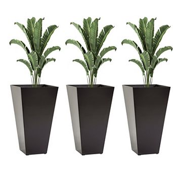 28" Tall Garden Plastic Flower Pot, Set Of 3, Large Outdoor & Indoor, Grey