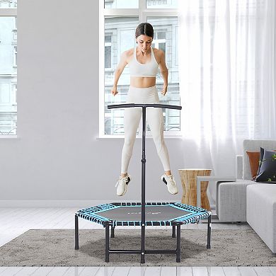 Soozier 48" Adult Hexagon Rebounder Trampoline Fitness Bungee Jumping Cardio Trainer Outdoor Bouncer Jumper Adjustable Bar Blue