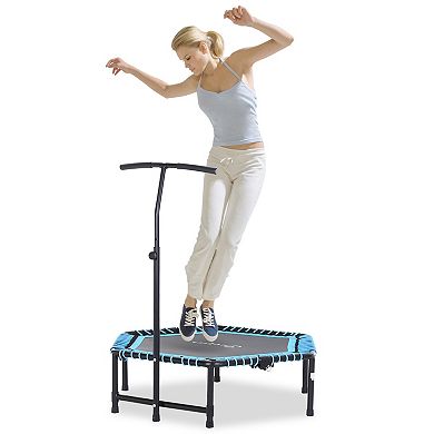Soozier 48" Adult Hexagon Rebounder Trampoline Fitness Bungee Jumping Cardio Trainer Outdoor Bouncer Jumper Adjustable Bar Blue