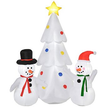 HOMCOM 6 ft Christmas Inflatable Snowmen with Christmas Tree Outdoor Blow Up Yard Decoration with LED Lights Display