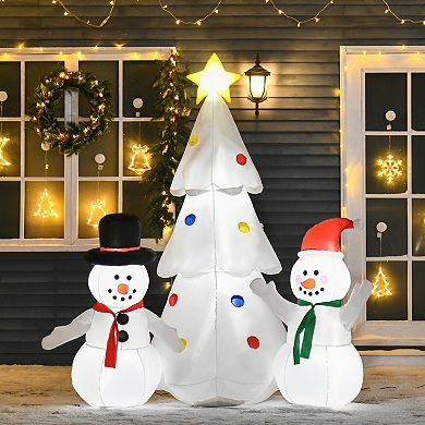 HOMCOM 6 ft Christmas Inflatable Snowmen with Christmas Tree Outdoor Blow Up Yard Decoration with LED Lights Display