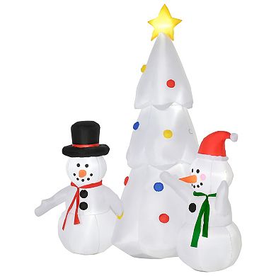 HOMCOM 6 ft Christmas Inflatable Snowmen with Christmas Tree Outdoor Blow Up Yard Decoration with LED Lights Display