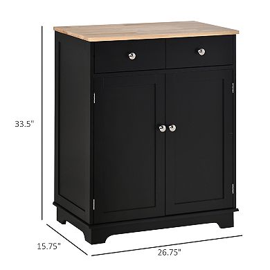 Kitchen Storage Cupboard Organizer Cabinet W/2 Drawers & Adjustable Shelf, Black
